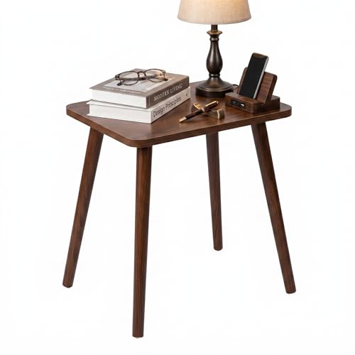 FORAOFUR Small Side Table with Wooden Legs, Short Coffee Table, Brown | Solid wood legs for stability, fits sofa/bedside/small apartments, lightweight, minimalist brown, quick assembly with tools - color: Brown