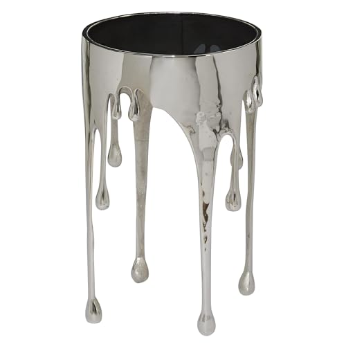 Deco 79 Aluminum Metal Side End Accent Table Drip End Table with Melting Design and Shaded Glass Top, Side Table 16" x 16" x 25", Silver - color: Silver