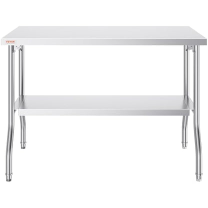 VEVOR Stainless Steel Foldable Work Table, 48 * 24 Inch Heavy Duty Food Outdoor Double Layer Stainless Steel Worktable for Commercial Kitchen Restaurant - size: Double layer 48 * 24, style: Foldable