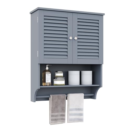 ChooChoo Bathroom Wall Cabinet with Towel Bar and Ample Storage | 23.6"L x 7.9"W x 27.5"H MDF Medicine Cabinet, Over The Toilet Space Saver Storage Cabinet with Adjustable Shelf, Grey - color: Grey, size: 23.6"L x7.9"W x27.5"H
