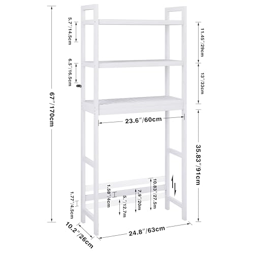 SMIBUY Bathroom Storage Shelf, Bamboo Over-The-Toilet Organizer Rack, Freestanding Toilet Space Saver with 3-Tier Adjustable Shelves (White) - color: White