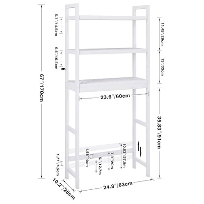 SMIBUY Bathroom Storage Shelf, Bamboo Over-The-Toilet Organizer Rack, Freestanding Toilet Space Saver with 3-Tier Adjustable Shelves (White) - color: White