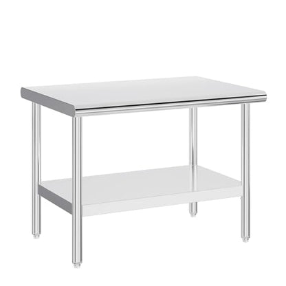 Jocisland 30" x 48" Stainless Steel Table for Prep & Work, Food-Grade Stainless Steel Adjustable Under Shelf and Feet, for Commercial Kitchen, Restaurant, Hotel, Garage - size: 30x48 in, style: Rounded Table Corner
