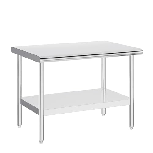 Jocisland 30" x 48" Stainless Steel Table for Prep & Work, Food-Grade Stainless Steel Adjustable Under Shelf and Feet, for Commercial Kitchen, Restaurant, Hotel, Garage - size: 30x48 in, style: Rounded Table Corner