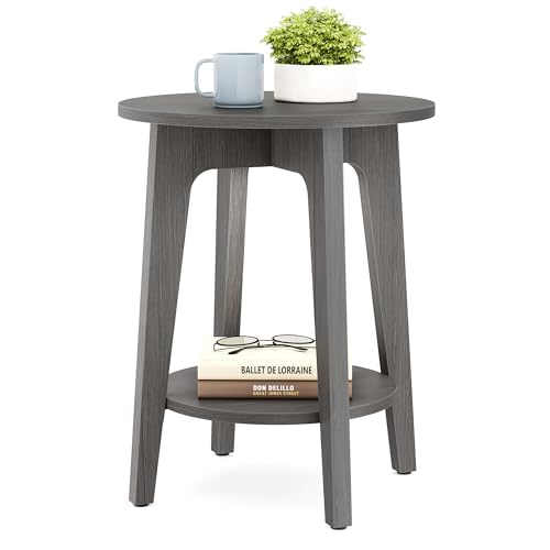 VASAGLE MAEZO Collection - Side Table, 2-Tier Small Round End Table, Nightstand with Tapered Legs, Curved Transitions, for Small Spaces, Living Room, Bedroom, Smoky Gray ULET283T68 - color: Smoky Gray, size: 1 pack