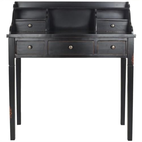 SAFAVIEH Furniture - Landon 5-Drawer Writing Desk - Black - Solid Wood - Classic Hutch Design - Ideal for Home Office, Living Room, Den, 36.2"W x 19.1"D x 40.5"H (AMH6516B) - color: Black