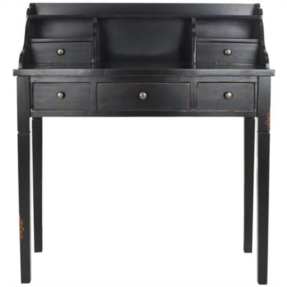SAFAVIEH Furniture - Landon 5-Drawer Writing Desk - Black - Solid Wood - Classic Hutch Design - Ideal for Home Office, Living Room, Den, 36.2"W x 19.1"D x 40.5"H (AMH6516B) - color: Black