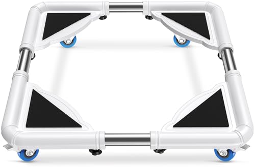 SPACECARE Mini Fridge Stand Mobile Roller, Adjustable Furniture Dolly with 4 Locking Wheels, Heavy Duty Washing Machine Base, Universal Appliance Pedestal for Dryer and Refrigerator- White - color: White