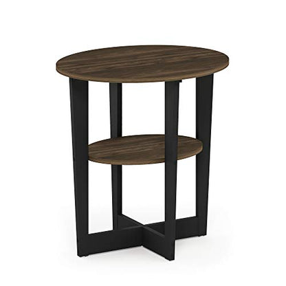 Furinno JAYA Side Table, 2-Tier Round Modern End Table with Oval Tabletop, Night Stand, Bedside Table with Open Shelf, for Living Room, Bedroom, Columbia Walnut - color: Columbia Walnut/Black, size: 1-Pack, 2 Tiers, Oval Panel