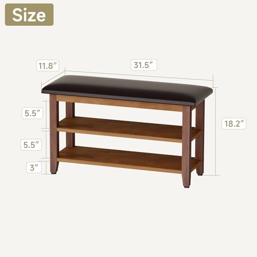 Shoe Bench with Leather Cushion,Rubberwood Bench with Shoe Rack | 2-Tier Shoe Storage Organizer for Entryway,Hallway,Living Room - size: 2-Tier-31.5"