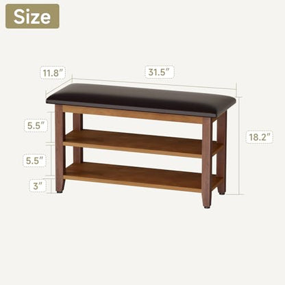 Shoe Bench with Leather Cushion,Rubberwood Bench with Shoe Rack | 2-Tier Shoe Storage Organizer for Entryway,Hallway,Living Room - size: 2-Tier-31.5"