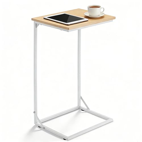 C Shaped End Table for Couch, Small Side Table for Living Room & Bedroom, Slide Under Sofa Table for Laptop, Coffee, Snacks, Easy Assembly, Modern Design - color: White, size: No Storage Bag