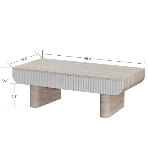 46.85" Faux Marble Coffee Table with Drawer Faux Travertine Pattern Rectangular Coffee Table for Living Room Wood Center Table Accent Tea Table for Apartment Office, Mars Pattern - color: Faux Marble-rectangular-46.85inch