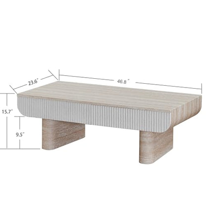 46.85" Faux Marble Coffee Table with Drawer Faux Travertine Pattern Rectangular Coffee Table for Living Room Wood Center Table Accent Tea Table for Apartment Office, Mars Pattern - color: Faux Marble-rectangular-46.85inch