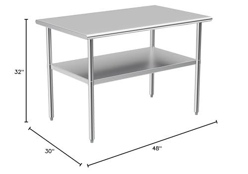 Stainless Steel Table for Prep & Work, 30x48 Inches, Metal Commercial Heavy Duty Table with Adjustable Under Shelf for Restaurant, Home and Hotel - size: 30x48in
