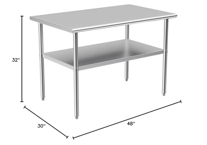 Stainless Steel Table for Prep & Work, 30x48 Inches, Metal Commercial Heavy Duty Table with Adjustable Under Shelf for Restaurant, Home and Hotel - size: 30x48in