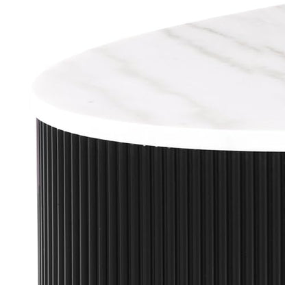 Furniture of America Beryl Modern Oval White Genuine Marble Top Coffee Table with Fluted Pedestal Base and Gold Stainless Steel Accent, Low Profile Table for Living Room, Home Office, Black - size: Coffee table, style: Oval
