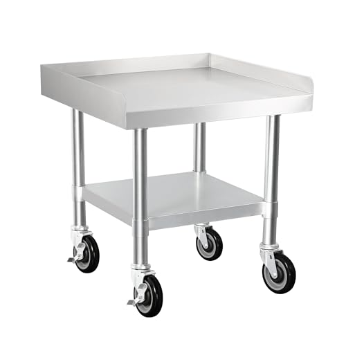 HARDURA Stainless Steel Equipment Work Stand 24" x 24" Prep Table with Under Shelf and Caster for Commercial & Workplace, Home, Hotel, Garage - size: 24" x 24"
