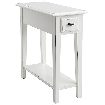 Leick Home Haven Ridge Narrow End Table, Solid Wood, with Drawer and Shelf, for Living Room and Small Spaces, Farmhouse White, 214361 - color: White, size: Narrow, style: Farmhouse