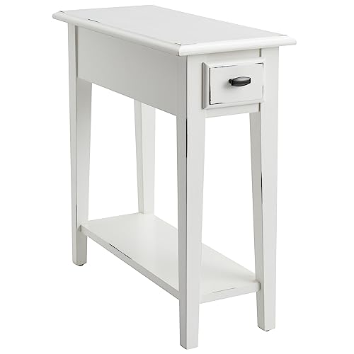 Leick Home Haven Ridge Narrow End Table, Solid Wood, with Drawer and Shelf, for Living Room and Small Spaces, Farmhouse White, 214361 - color: White, size: Narrow, style: Farmhouse