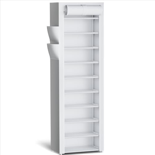 Kitsure Shoe Rack - 10-Tier Large Capacity Shoe Organizer Shelf with Dust Cover & Side Pockets, Rust-Proof Metal Shoe Rack for Closet, Entrance, Living Room, 17.5" x 12.4" x 69.3", White - color: White, size: 17.5" x 12.4" x 69.3"