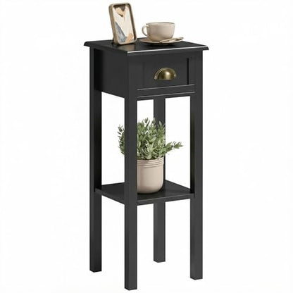 HOMCOM Narrow End Table with Drawer Slim Side Table for Small Spaces Black | Tall Telephone Table, Skinny Modern Design, for Small Spaces, Living Room - color: Black