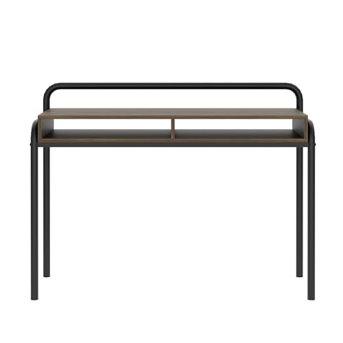 Techni Mobili Modern Office Desk with Storage - 46 Inch Classic Writing Table with 2 Open Shelves for Easy Access - Industrial Walnut Desk with Scratch Resistant Steel Frame Allure Collection | 46 Inch modern writing desk with 2 open shelves, scratch‑resi