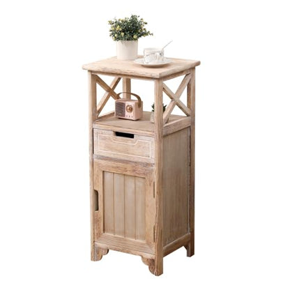 Fully Assembled 30in Height Nightstand, Pre- Assembled Bathroom Floor Cabinet with Shelf and Storage Drawer, Tall End Table No Assembly Chest for Living Room Bedroom-Distressed White - color: Distressed White
