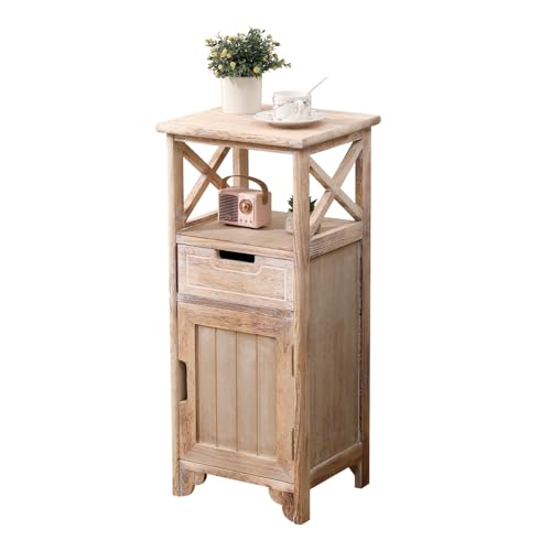 Fully Assembled 30in Height Nightstand, Pre- Assembled Bathroom Floor Cabinet with Shelf and Storage Drawer, Tall End Table No Assembly Chest for Living Room Bedroom-Distressed White - color: Distressed White