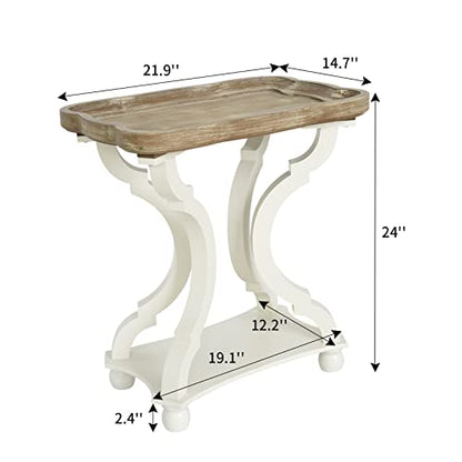 Accent Wood Farmhouse End Table Side Tables Nightstand Natural Tray Top and Distressed Carved Legs for Bedroom Living Room, White - size: 1-pc, style: Rectangle