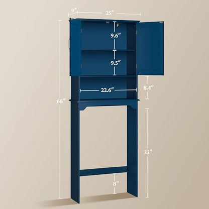Yaheetech Over The Toilet Storage with 2 Doors & Adjustable Shelf, Free Standing Toilet Rack Wooden Space-Saving Collect Cabinet, Bathroom Furniture, L24.5xW9xH66 in, Navy Blue - color: Navy Blue