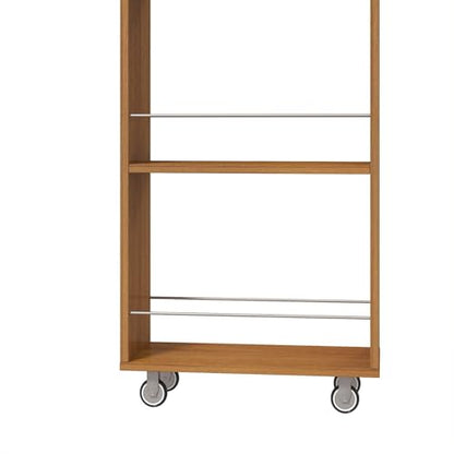 7 Tier Slim Rolling Storage Cart, 68.35" Tall Narrow Pull Out Pantry Organizer Shelves for Kitchen Laundry Bathroom, Space Saving Mobile Utility Cart with Wheels & Handle, Oak - color: Oak