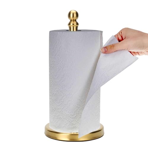 Gold Paper Towel Holder Countertop, Standing Paper Towel Roll Holder for Kitchen Bathroom, with Weighted Base for One-Handed Operation (Gold) - color: Gold
