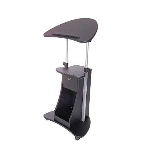 Techni Mobili Sit-to-Stand Mobile Medical Laptop Computer Cart, Black, Adjustable Height, B005 | Adjustable height rolling laptop cart with storage, open shelf, wheels, sit‑to‑stand ideal for podium office medical use - color: Black