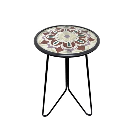 LIFFY Outdoor Side Table, 12" Small Patio Side Table for Outside, Indoor Round Home Decor End Table & Accent Table with Glass Top, Decorative Plant Table Stands for Garden Yard Porch Balcony - color: Purple-12 Inches