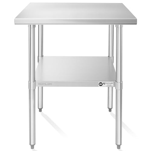 KUTLER Stainless Steel Table 30 x 30 Inches, NSF Heavy Duty Commercial Kitchen Prep and Work Table with Undershelf for Restaurant, Hotel, Home - size: 30" x 30"