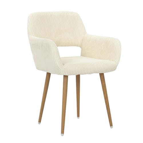 KCC Small Modern Dining Room Arm Chairs for Kitchen 1 PC,Beige | Mid-Century Upholstered Corduroy Fabric Side Seat Club Guest with Metal Tube Legs - color: Beige+corduroy Fabric, size: 1 PC
