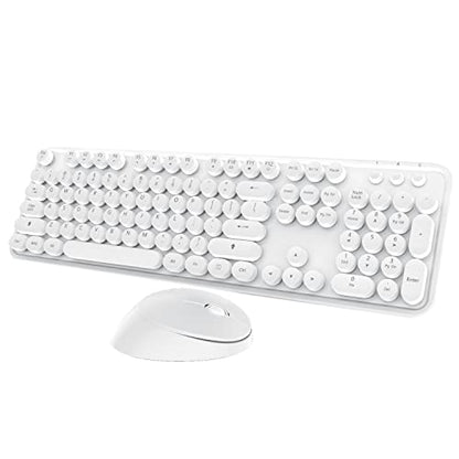 Wireless Keyboard Mouse Combo, 104 Keys Cute White Keyboard with Number Pad & Mouse for Windows, Computer, PC, Notebook, Laptop (White) - color: 2 White