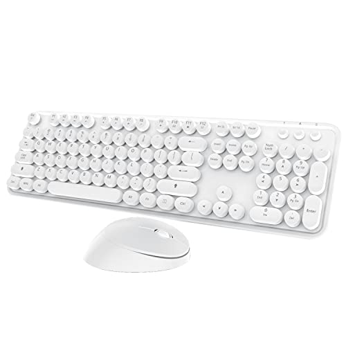 Wireless Keyboard Mouse Combo, 104 Keys Cute White Keyboard with Number Pad & Mouse for Windows, Computer, PC, Notebook, Laptop (White) - color: 2 White