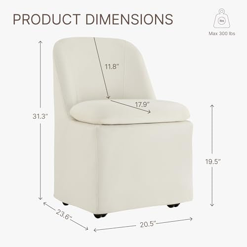KISLOT Upholstered Dining Chairs Set of 2 with Casters, Modern Side Armless Deskchair with Washable Slipcover & Sturdy Metal Frame for Diningroom Bedroom Livingroom Reading Room, Beige Fabric - color: B Beige Fabric (Metal Frame), size: Set of 2