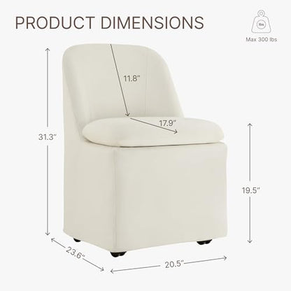 KISLOT Upholstered Dining Chairs Set of 2 with Casters, Modern Side Armless Deskchair with Washable Slipcover & Sturdy Metal Frame for Diningroom Bedroom Livingroom Reading Room, Beige Fabric - color: B Beige Fabric (Metal Frame), size: Set of 2