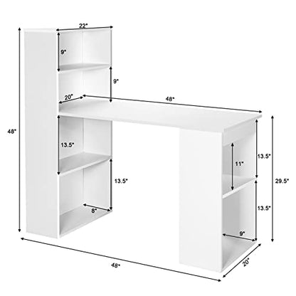 AUGESTER Computer Desk with Bookcase, Desk Bookshelf Cabinet 3 in 1 Functional Table, Compact Computer Workstation with Storage Shelf and CPU Holder, Suitable for Home & Office (White)