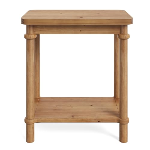 LITTLE TREE Solid Wood End Table, 25.6 H Narrow Side Table w/2-Tier Shelves, Narrow End Table with Round Edges, Small Wood Side Tables for Living Room Bedroom Bathroom Entryway(15.75" D x 23.62" W)