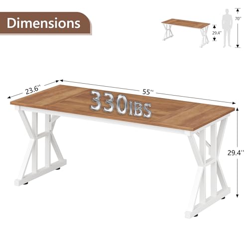 TVU Computer Desk, 55 inch Large Office Desk, Study Writing Table with Thicken Frame, Gaming Desk, Modern Simple Desk for Home Office, Brown - color: Brown, size: 55inch