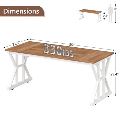 TVU Computer Desk, 55 inch Large Office Desk, Study Writing Table with Thicken Frame, Gaming Desk, Modern Simple Desk for Home Office, Brown - color: Brown, size: 55inch