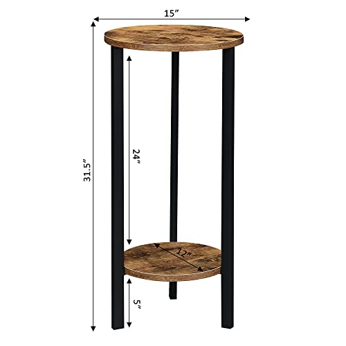 Convenience Concepts Graystone 2 Tier Tall Plant Stand 31" - Industrial Stand for Plants, Vases, and Antiques, Urban Modern Design for the Living Room, Hallway, Entryway, Barnwood/Black - color: Barnwood/Black