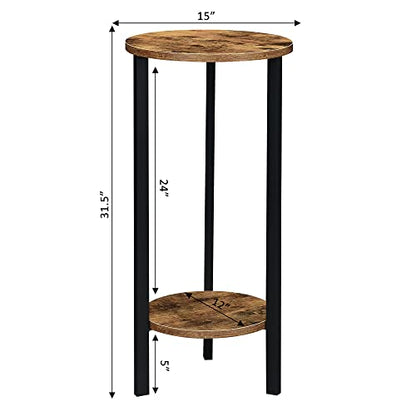 Convenience Concepts Graystone 2 Tier Tall Plant Stand 31" - Industrial Stand for Plants, Vases, and Antiques, Urban Modern Design for the Living Room, Hallway, Entryway, Barnwood/Black - color: Barnwood/Black