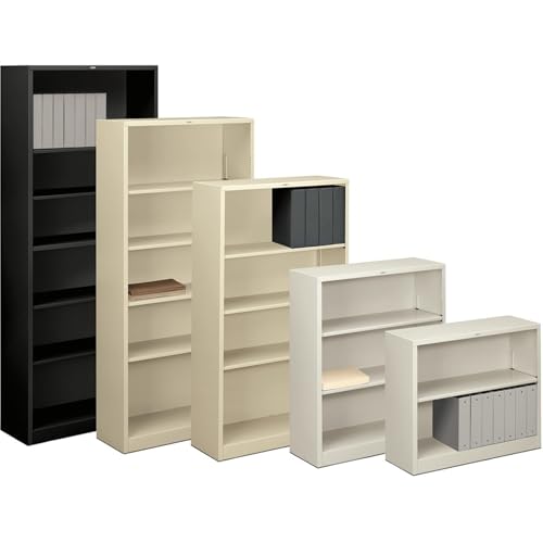 HON Metal Bookcase, 3 Shelves, 34-1/2 W by 12-5/8 D by 41 H, Putty - color: Putty, size: 3 Shelves