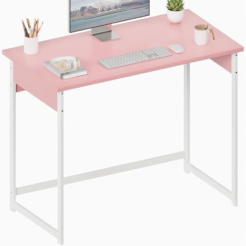 ALISENED Home Office Desk, Sturdy and Stable Computer Desk, 37.5 Inch Computer Desk, Office Desk with Metal Frame, Study Table for Home Bedroom, Pink - color: Pink, size: W-37.5in