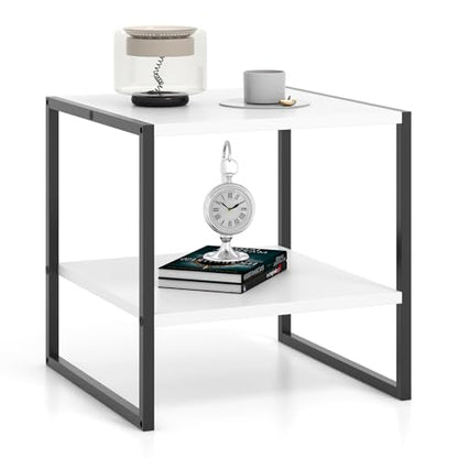 Giantex 20 Inch End Table, Modern Square Side Table with Storage Shelf, Small Coffee Table for Living Room, Wood Bedside Table, 2-Tier Nightstand for Bedroom, Easy Assembly, White (1)
